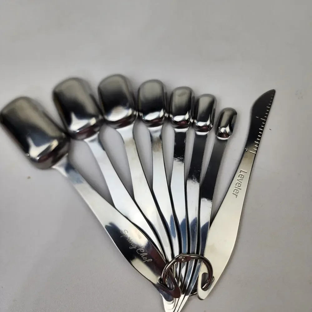 Spring Chef Stainless Steel Heavy Duty Measuring Spoons (8) w/ Leveler NWOTs
